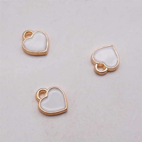 200 pcs Tiny Heart Enamel Charm Gold Plated Alloy Love Pendant Bracelet Earring Keychain Jewelry Crafts 6x8mm - color: White