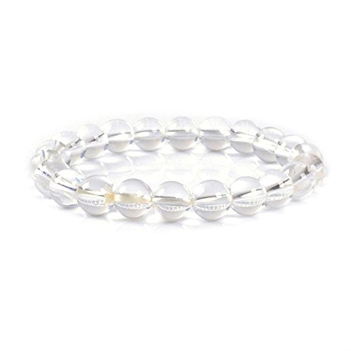 Justinstones Gem Semi Precious Gemstone 8mm Round Beads Stretch Bracelet 7 Inch Unisex - color: Clear Quartz