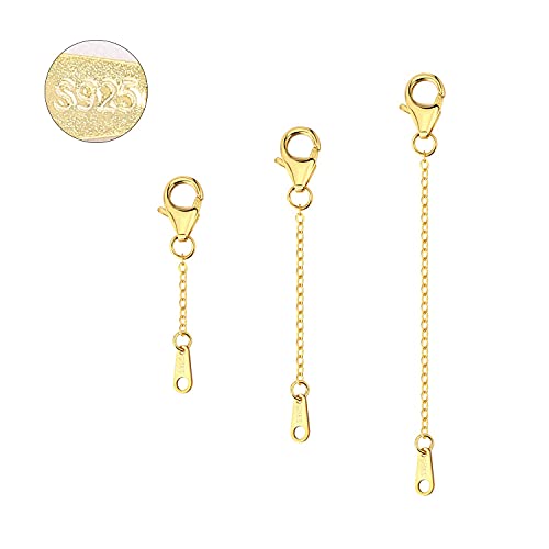 Extenders Chain Necklace 14K Gold Plated Sterling Silver Extension Chains for Jewelry Making(1 2 3 inch) - color: Gold
