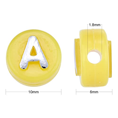 BEEFLYING 632Pcs 10MM Plating Opaque Acrylic Alphabet Beads Acrylic Letter Beads Flat Round Disc Loose Spacer Beads for Jewelry Bracelet Necklace Earring Making DIY Crafts, Yellow - color: Yellow