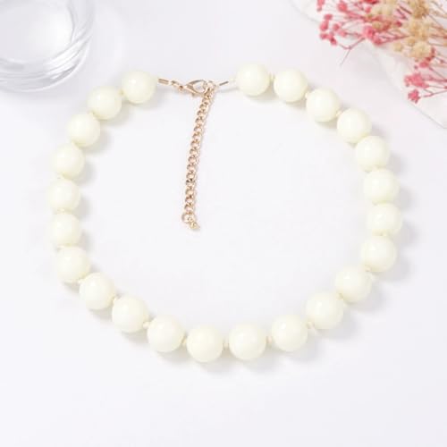 Caiyao Bohemian Colorful Acrylic Round Beaded Choker Necklaces Handmade Adjustable Resin Beads Clavicle Rope Necklace for Women Men Ethnic Costume Party Vacation Jewelry Gifts - color: White