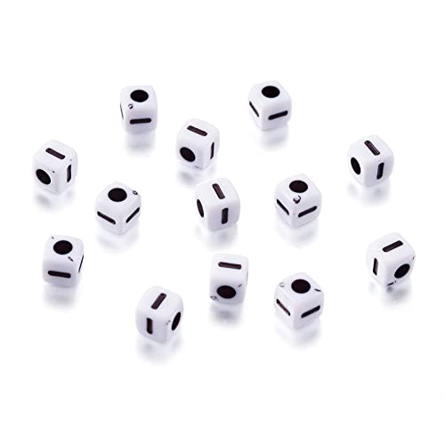 240pcs Opaque Acrylic Letter I Cube Beads White Plastic Alphabet Loose Spacer Square Beads 4-5mm for DIY Name Bracelet Necklace Jewelry Crafts Making Hole: 1.8mm - color: Letter I#White and Black