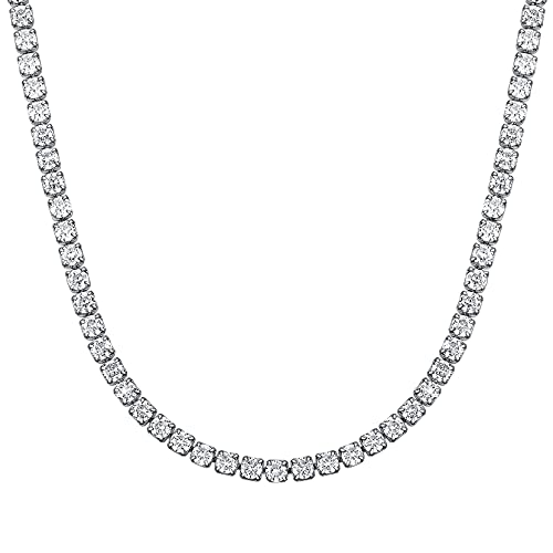 Richsteel Clear/Black 3mm Cubic Zirconia Tennis Chain Necklace for Women and Men 16/18 Inch Stainless Steel/Gold Plated Jewelry(with Gift Box) - style: 01-Steel-Clear CZ