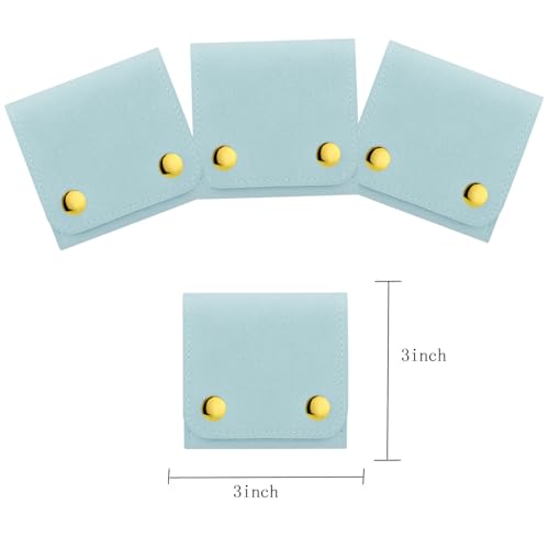 3Pcs Microfiber Jewerly Rolls Small Jewelry Bags for Jewelry Gift Bags Jewelry Organizer Pouch with Double Snap Button for Jewelry Travel Jewelry Pouch, 3"x3"(Light Blue) - color: Light Blue