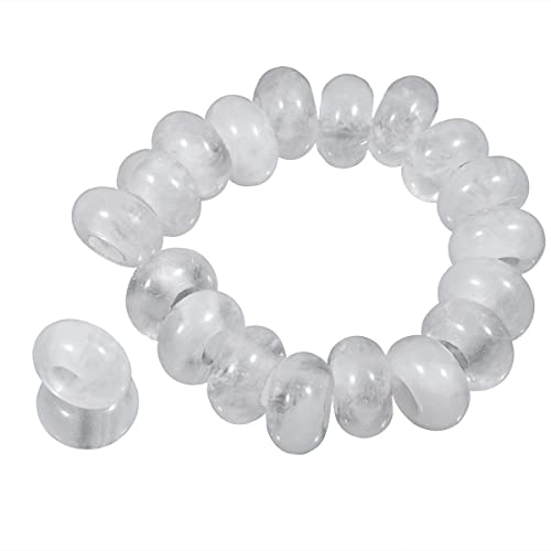 TUMBEELLUWA Natural Gemstone Beads for Jewelry Making, Rondelle Large Hole Loose Beads Pack of 15, Rock Crystal(8x14 mm) - color: Pure white
