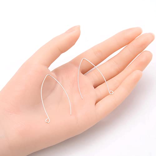 50pcs Adabele Hypoallergenic Tarnish Resistant Marquise Earring Hooks 45mm Long V Shape Silver Ear Wire (Wire 0.7mm/21 Gauge) for DIY Earrings Jewelry Making BF247-1 - color: Silver