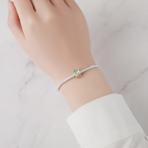 Spacer Stopper Beads for Bracelets & Necklaces, 925 Sterling Silver Beads | Smooth & Pave Cubic Zirconia (White, Blue, 18K Gold Plated) | Anti-Slide Separator Charms S925 Women Jewelry - color: Rainbow-Bead Charms