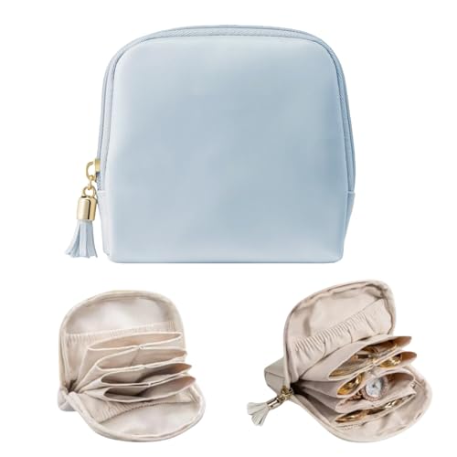 Small Travel Jewelry Case for Women, PU Leather Jewelry Pouch Bag with Zipper, Portable Jewelry Organizer Storage Bag for Earrings Rings Bracelets and Necklaces (blue) - color: blue