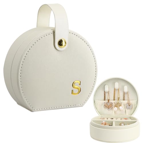 COLLECTIVE HOME - Travel Jewelry Case, Elegant Half-Moon Design with Gold Monogram, Detachable Handle, Personalized Accessory Organizer, Gift for Fashion-Forward Women and Teens (s) - color: s