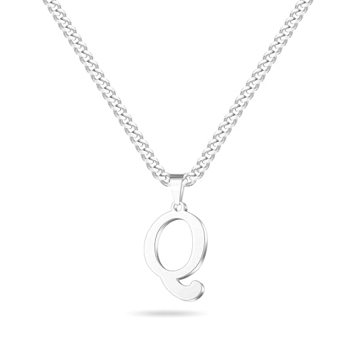 LUXEJEW Initial A-Z Letter Necklace for Men Boys Women, Stainless Steel Cuban Link Chain Letter Pendant Necklaces Capital Monogram Necklace Jewelry Gifts for Men 20+2 Inches - color: Silver, size: Letter Q