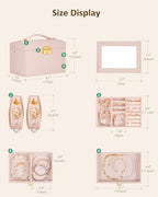 Jewelry Box for Girls Women, 3-Layer Jewelry Organizer with Mirror and Portable Handle, Small Jewellery Organizers for Young Women, Teenage Girl, 17.2 x 13.5 x 12.5 cm Pink