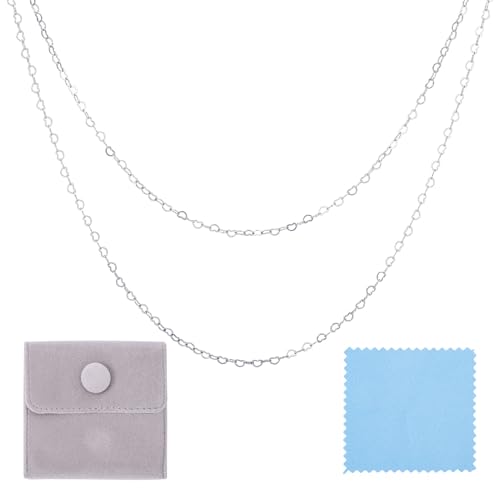 Sterling Silver Chain for Jewelry Making, Heart Link Chains 3x4mm 3.28 Feet Silver Necklace with Velvet Polishing Cloth Permanent Bracelet Kit for Women Men Necklace Making - color: Platinum