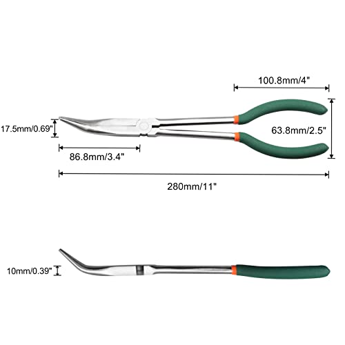 SPEEDWOX Long Reach Bent Nose Pliers 11 Inches 45 Degree Intermeshed Teeth Precision Fine Pliers for Hard to Reach Narrow Spaces High Leverage Reduce Efforts Non-slip Handle - style: 45°Bent Nose Pliers