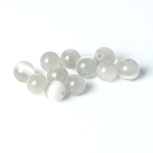 100Pcs Natural Stone Beads 6mm White Cat's Eye Round Loose Gemstone Energy Healing Beads Hole Size 1mm DIY Smooth Beads for Bracelet Necklace Earrings Jewelry Making - color: Cat's Eye, size: 6mm