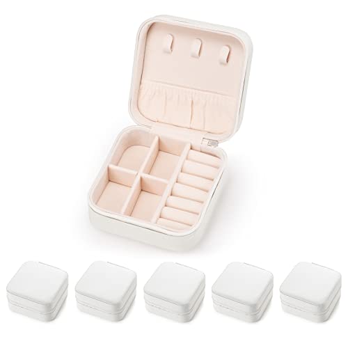 5pack/PU Leather Travel Jewelry Case, Mini Jewelry Box, Small Jewelry Organizer Portable Display Jewelry Storage Case for Rings Earrings Necklace, for Girls Women (White) - color: J5 - White