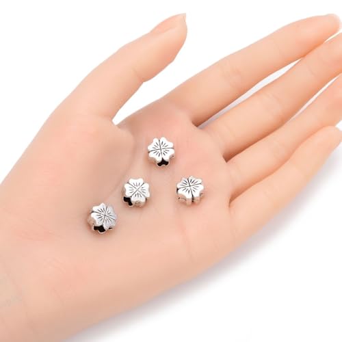 40pcs Four-Leaf Clover Flower Symbol of Good Luck Large Hole Loose Beads (4.5mm Hole) Antique Silver Metal Spacer for DIY Craft Jewelry Making MEC-E1 - size: Four-Leaf Clover