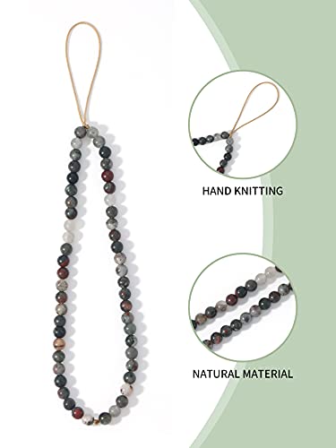 Semi-Precious Gem Stones Beaded Phone Charm Cell Phone Lanyard Wrist Strap Handmade Natural Gemstone Phone Chain string - color: Bloodstone
