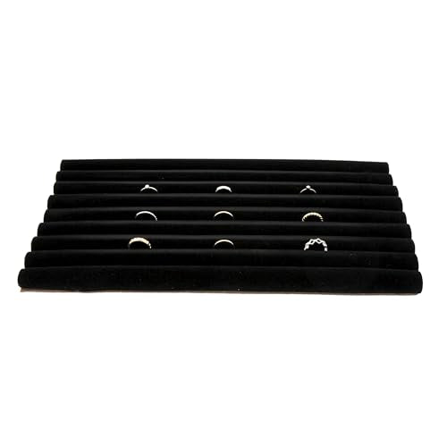 SSWBasics Large Black Velvet Ring Display Tray Organizer - 14-1/4"L x 7-1/2"W - Continuous