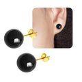 Jade Green Stud Earrings, Natural Round Beaded Agate Emerald Garnet Obsidian Gemstone Ear Studs Ball Jade Jewelry Gift, Green 8mm - color: black-6mm