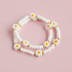 60Pcs Handmade Glass Beads White Daisy Flower Beads Small Beads for Jewelry Making Flat Flower Crystal Loose Spacer Beads for Bracelets Necklace Earrings Making and DIY Craft with Hole
