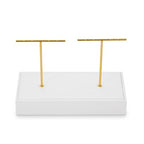 2 Slot PU Leather T-bar Earrings Jewelry Stand Holder Earring Display Rack (White) - size: 6.3" x 3.15" x 4.13"