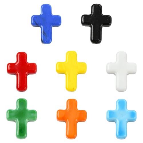 Stiesy Handmade Lampwork Glass Cross Beads, 8Pcs Crucifix Spacer Loose Beads Bulk for Jewelry Making, DIY Christian Rosary Necklace and Keychain Craft - color: Cross-8 Colors-8pcs
