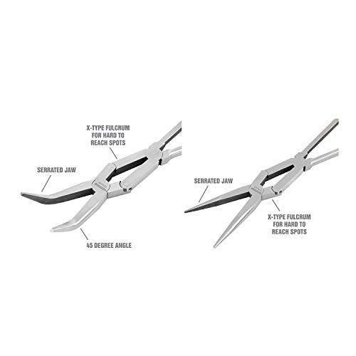 OEMTOOLS 22632 Long Needle Nose Pliers Set, 13" X-Type Pliers Set Kit, 45° Extended Reach, Rust Resistant, Heat-Treated Steel Construction, Automotive, Construction, and Jewelry Making Tools - style: 2 piece set