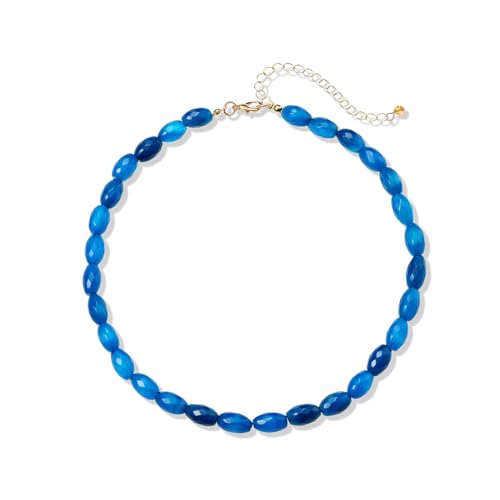 Elisheva Natural Stone Choker Necklace for Women, Boho Natural Emperor Jasper Stone Lace Agate Beaded Crystal Necklace, Gemstone Jewelry Gift for Her - style: blue lace agate Choker