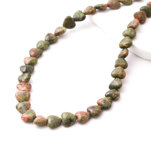 10mm Natural Unakite Stone Beads Heart Shape DIY Loose Gemstone Energy Healing Crystal Charms for Jewelry Making Handmade - color: Unakite