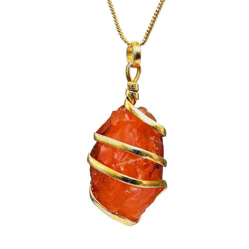 Amazing Gemstone Crystals and Healing Stones Carnelian Necklace - Gold Chain Necklace Pendant - Real Crystal Necklace - color: Gold Spiral Raw, size: 1 PIECE