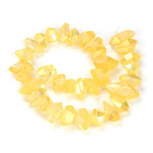 Adabele 30 Inch Natural Raw Healing Crystal Quartz Nugget Drilled Gemstone Loose Beads Topaz Yellow AB Titanium Coated Chakra Gem Stone Spacer for Jewelry Craft Making GA-B11 - color: Topaz Yellow Ab, size: 30 Inch/2 Strands