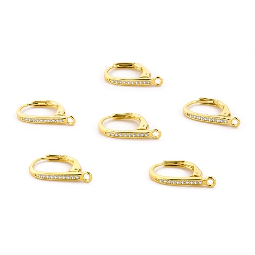 6Pcs Gold Leverback Earring Hooks, Hypoallergenic 14K Goldplated Dangle Ear Hooks French Hoop with Zirconia, 925 Sterling Silver Findings Earring Leverback Hook Making Replacement Supplies Set - color: 6PCS_Gold