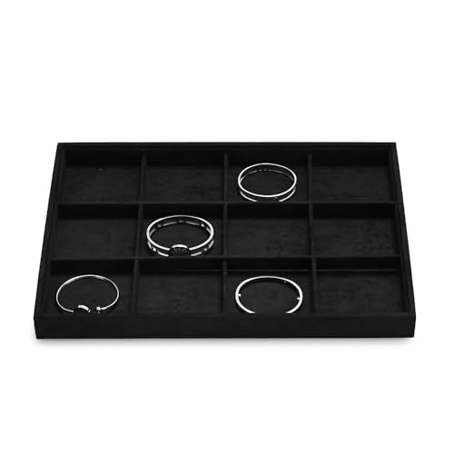 12 Grids Microfiber Jewelry Tray Bracelet Bangle Watch Earring Ring Necklace Drawer Organizer Holder for Display Storage (Black) - color: Black, size: 12 Grid