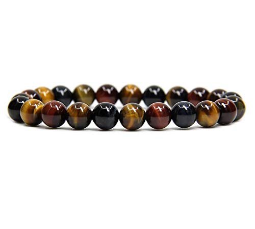 Angelstones Handmade Natural Healing Gemstone 8mm Round Beads Stretch Crystal Bracelet 7 Inch Unisex - color: Multicolor Tiger Eye