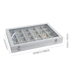 Wudygirl Jewelry Organizer Velvet Jewelry Tray 24 Grid Jewelry Box Earring Holder Organizer Removable Display Case Organizer Glass Top Lid & Lock (24 Grid) - style: 24 Grid Tray