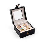 Small Leather Jewelry Box with Glass Top Mini Ring Display Case with 4 Slots for Selling Gift for Girls and Women (Black) - color: Black