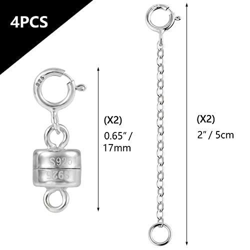 925 Sterling Silver Magnetic Jewelry Clasps Magnetic Necklace Clasps and Closures Sterling Silver Bracelet Necklace Extender - color: D-White Gold