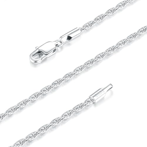 Italian Solid 14K Gold Plated 925 Sterling Silver Chain Necklace for Women, 1.5mm & 2.5mm Dainty Non Tarnish & Hypoallergenic Rope Chain Women's Chain Necklaces 16 18 20 22 24 26 Inch - color: 2.5mm White Gold, size: 20 Inch (Men's Average Length)