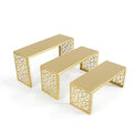 3 Tier Gold Metal Display Risers, Display Stand for Perfume Purse Handbag Shoe Jewelry Cupcake Dessert and Amiibo Funko POP Figure - color: Gold Metal Display Risers