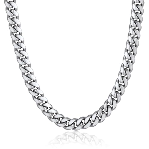 ChainsPro Stainless Steel Cuban Link Chains for Men, 4.8/6/10/14mm Width Cuban Chain Necklace, Black/18K Gold Plated/Silver No Tarnish Chains Jewelry for Men, 18-30 inch Length Hip Hop Miami Necklace, Send Gift Box - color: C:10mm Width-Steel, size: 18 in