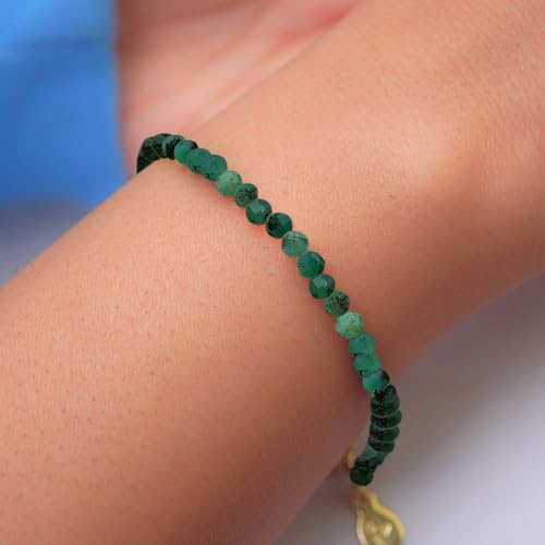 Faceted Bracelet for Women, Certified 925 Sterling Silver with 18K Gold Vermeil Healing Crystal Bracelets for Women - Crystals and Healing Stone Bracelet Women Jewelry for Gift - color: Emerald