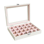 Wudygirl Small Jewelry Organizer 24 Grid Jewelry Box with Clear Lid Velvet Ring Holder Earring Organizer Jewelry Tray for Drawer Jewelry Display Case for Women Gift (Pink) - style: White Pink 24 Grid