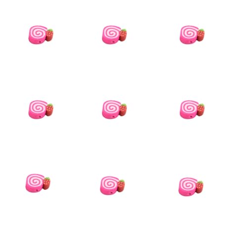 50PCS Polymer Clay Cake Roll Slice Sweet Food Dessert Loose Spacer Beads for DIY Bracelet Necklace Earring Key Chain Jewelry Making Hole 1mm - color: Pink Cake Roll