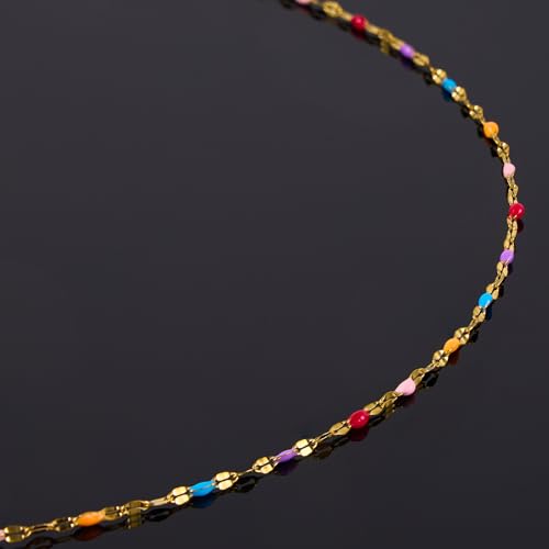 UMAOKANG 16.4 Feet Colorful Enamel Chains for Jewelry Making Gold Plated Stainless Steel Thin Chain Necklace Bracelet DIY Supplies - color: Gold-Purple Colorful