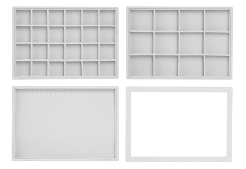 Wudygirl Stackable Jewelry Tray Organizer with Lid Set of 4 Jewelry Organizer Drawer Insert Velvet Earring Necklace Ring Bracelet Organizer for Women Girls(Set of 4,Gray) - color: Gray, size: 3 Pcs+Lid