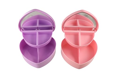 Vctitil 3 Pcs Heart shaped Jewelry Box - 2 Layer Jewelry Boxes with Mirror,Jewelry Storage Organizer,Jewelry Display Case,Desktop Organizer For Girls