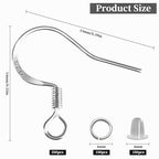 200 PCS/100 Pairs Earring Hooks 925 Sterling Silver Plated Hypoallergenic White Gold Tone Ear Wires Fish Hooks with 100 PCS Silicone Backs and Jump Rings Earring Findings for DIY Jewelry Making - color: White Gold