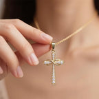 Stainless steel Cubic Zirconia Cross Necklace for Women Pendant with Chain 16"/18"+2" Perfect Jewelry Gifts for Birthday Christmas Mothers Day Wedding - size: 18+2 inches, style: 18K Gold Plated