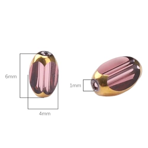 Glass Rice Beads Clear Purple 4x6mm 50pcs Faceted Oval Golden Edge Crystal Loose Beads for DIY Craft Jewelry Making - color: Clear Purple
