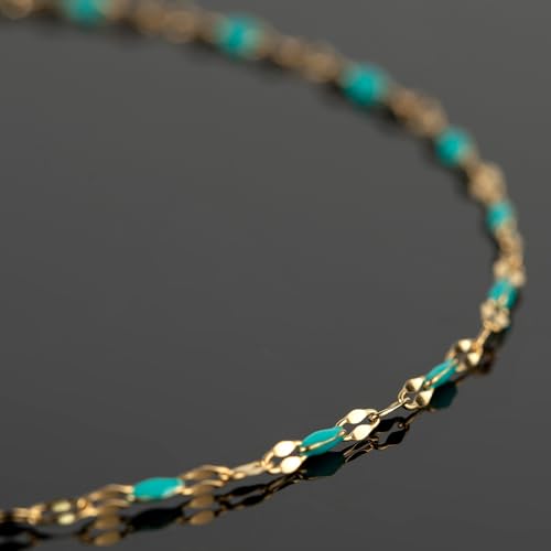 UMAOKANG 16.4 Feet Gold Plated Stainless Steel Jewelry Chain Roll Blue Enamel Bead Necklace Chain Handmade Craft Chains Bulk - color: Gold-Blue